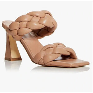Marc Fisher Hammy Slide Heels 6 NWOT Tan Leather Square Toe Slip On Braided Mule